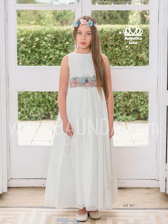 Vestido de comunión liso Magnífica Lulú 2019 modelo 567 en Madrid