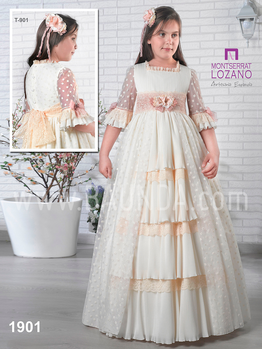 Blanco rosario alojamiento Vestido comunión Montserrat Lozano 2019 modelo 1901 Madrid y online