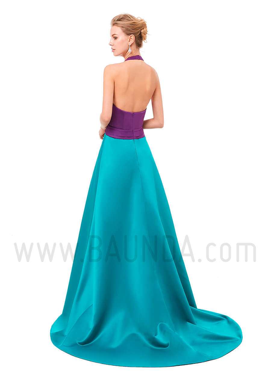 Vestido largo bicolor 2019 8079 turquesa espalda - Baunda