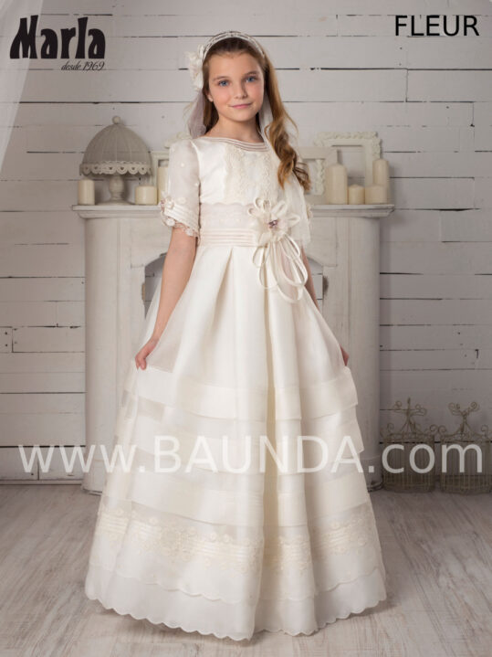 Vestido de comunión en seda natural Valeria 2020 modelo Fleur, clásico y elegante